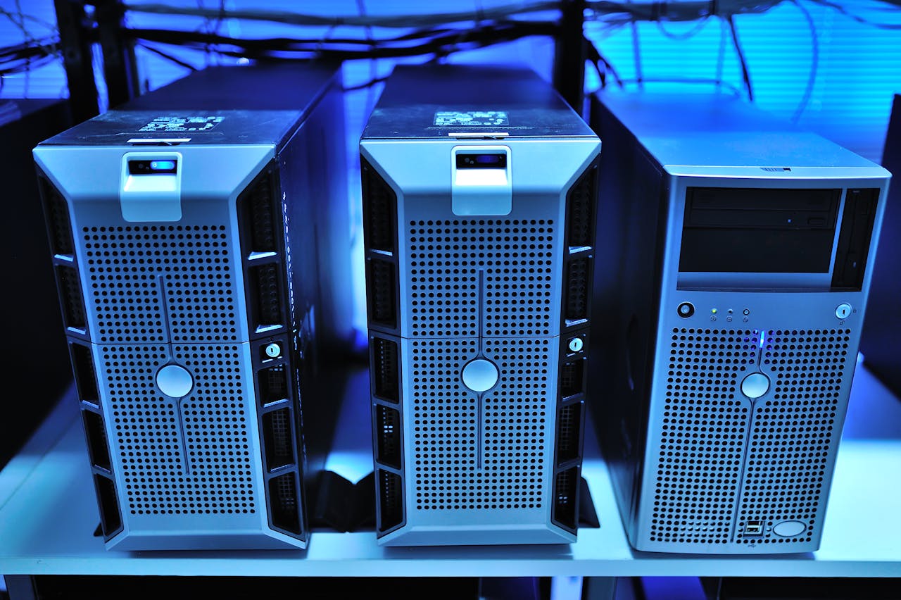 brand-01 Close-up view of modern rack-mounted server units in a data center.